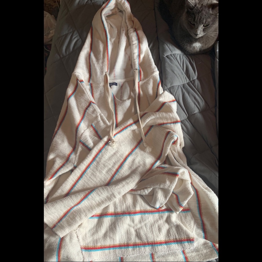 White multicolored striped Baja hoodie